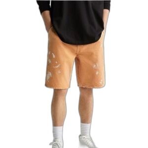 Zara NEW Men's Distressed‎ Paint Splatter Copper/Orange Denim Slim Shorts Sz 32